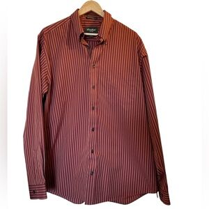 EDDIE BAUER Burgundy Red Striped Long Sleeve Button Down Shirt - Sz Large Tall